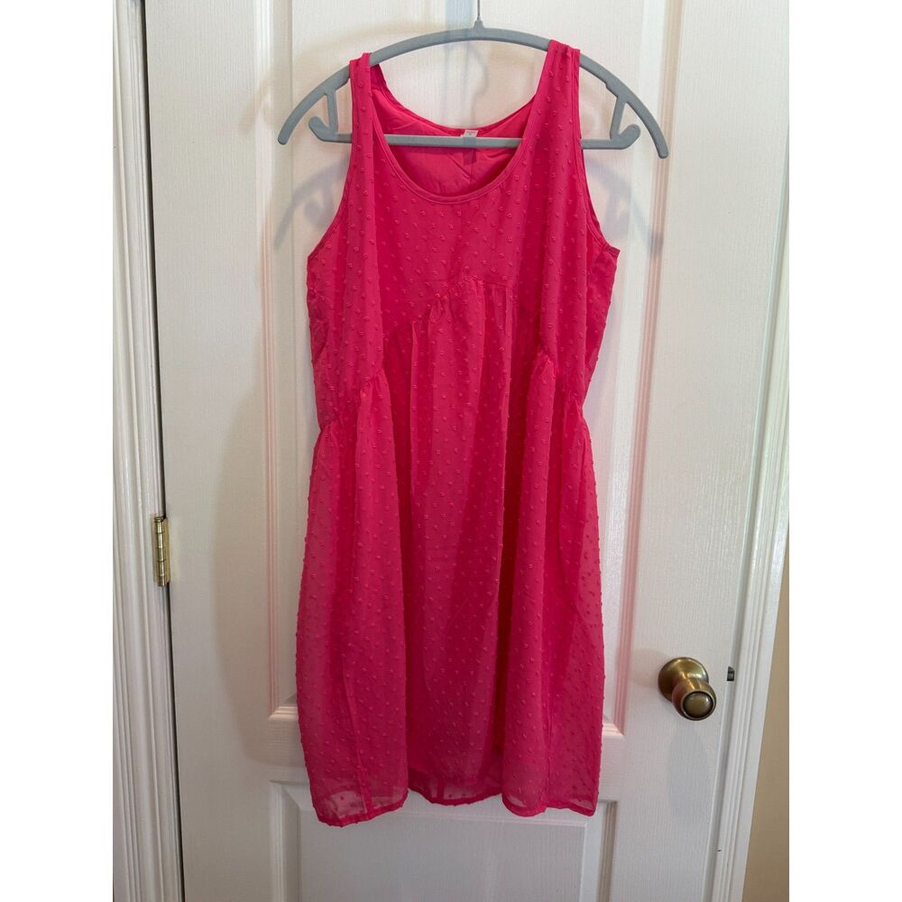 Zenana Hot Pink Swiss Dot Sleeveless Babydoll Dress Scoop Neck Lined Size Small